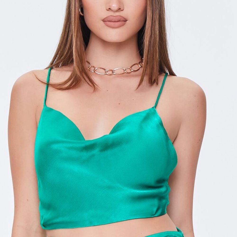 NWT * Forever 21 Green Satin Two Piece Dress Size Small - Picture 6 of 8